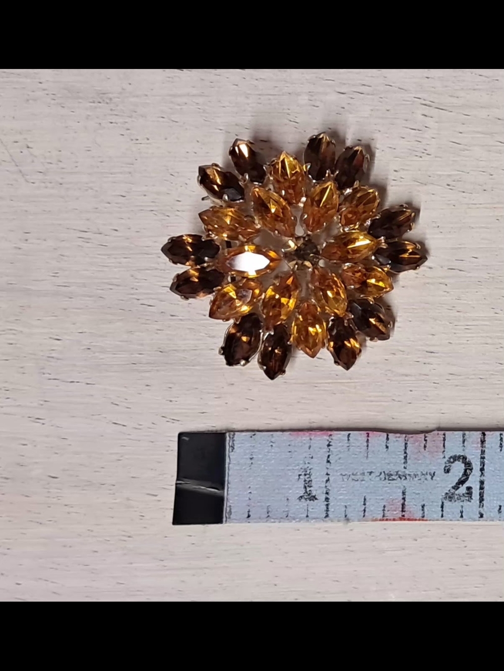 Vintage Sparkling Amber and Smoky Crystal Flower Brooch - Picture 4 of 6